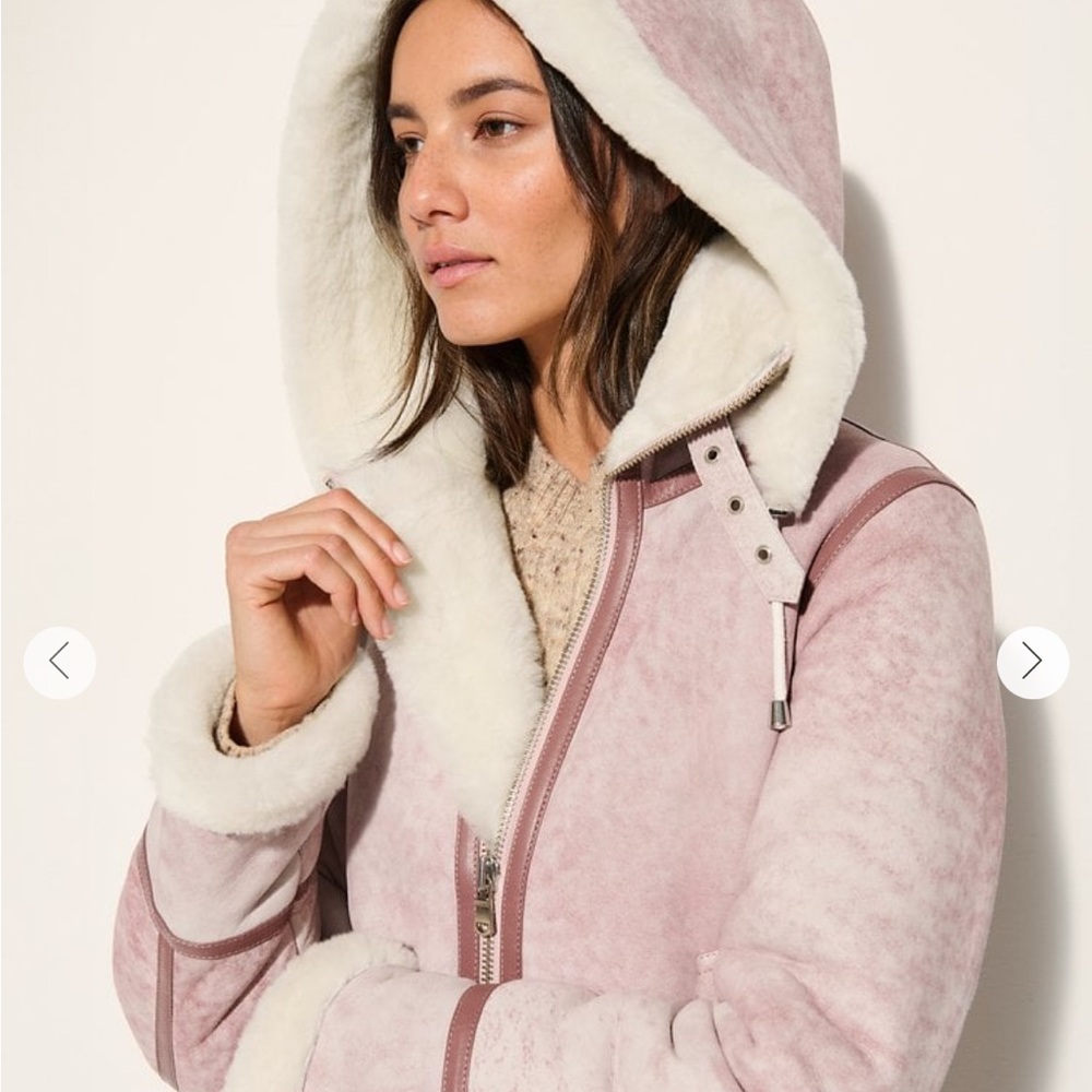 Women's Pink  Sheepskin Leather Jacket with Hood